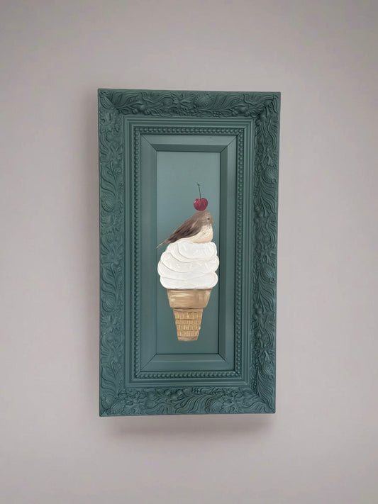 Something Sweet 105 - Birdy Ice Cream Sundae Original Painting